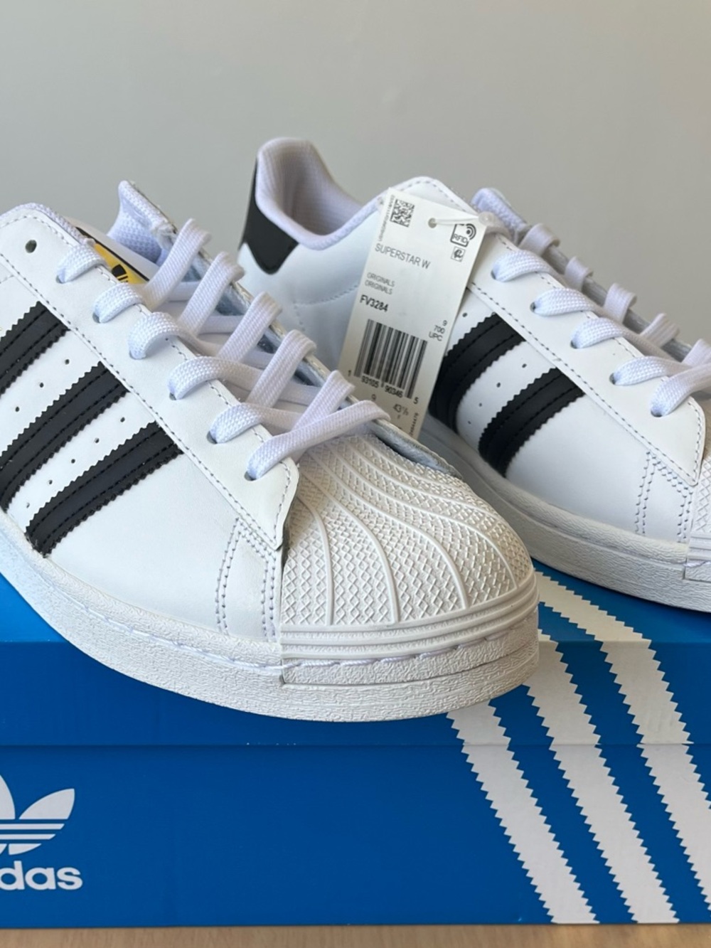 adidas White Sneakers with Black Stripes - Superstar Shell Toe
